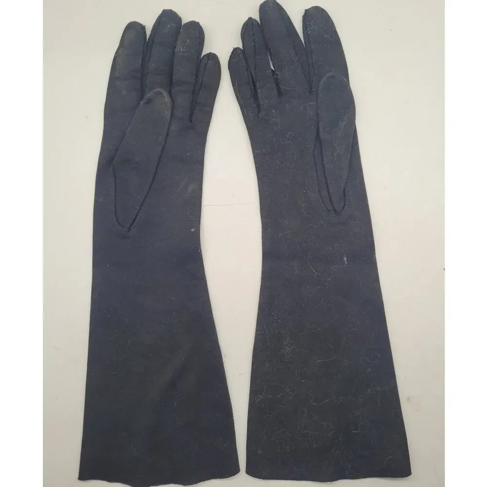 Vintage Crescendoe Black Cotton Opera Gloves Elbow Length 1950s Coquette Whimsy